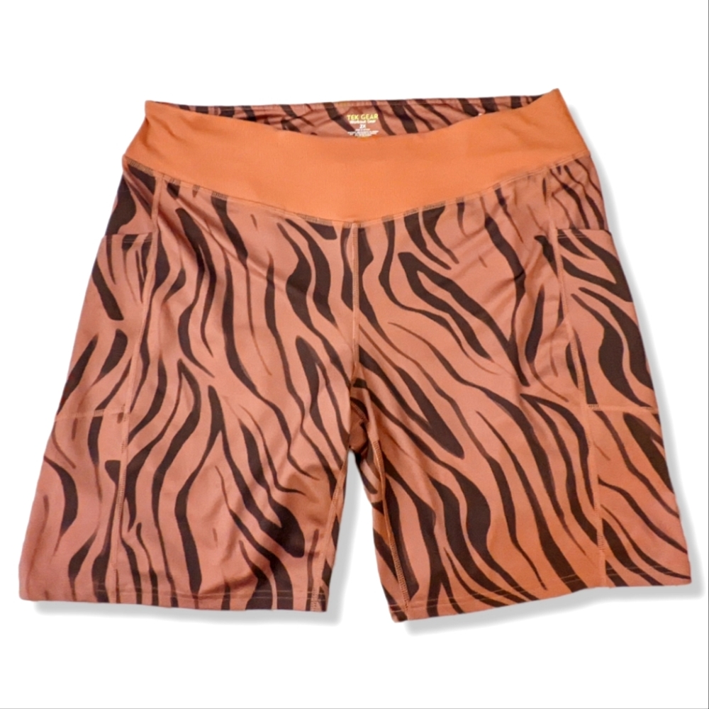 2X Tiger Print Tek Gear Biker Shorts with pockets